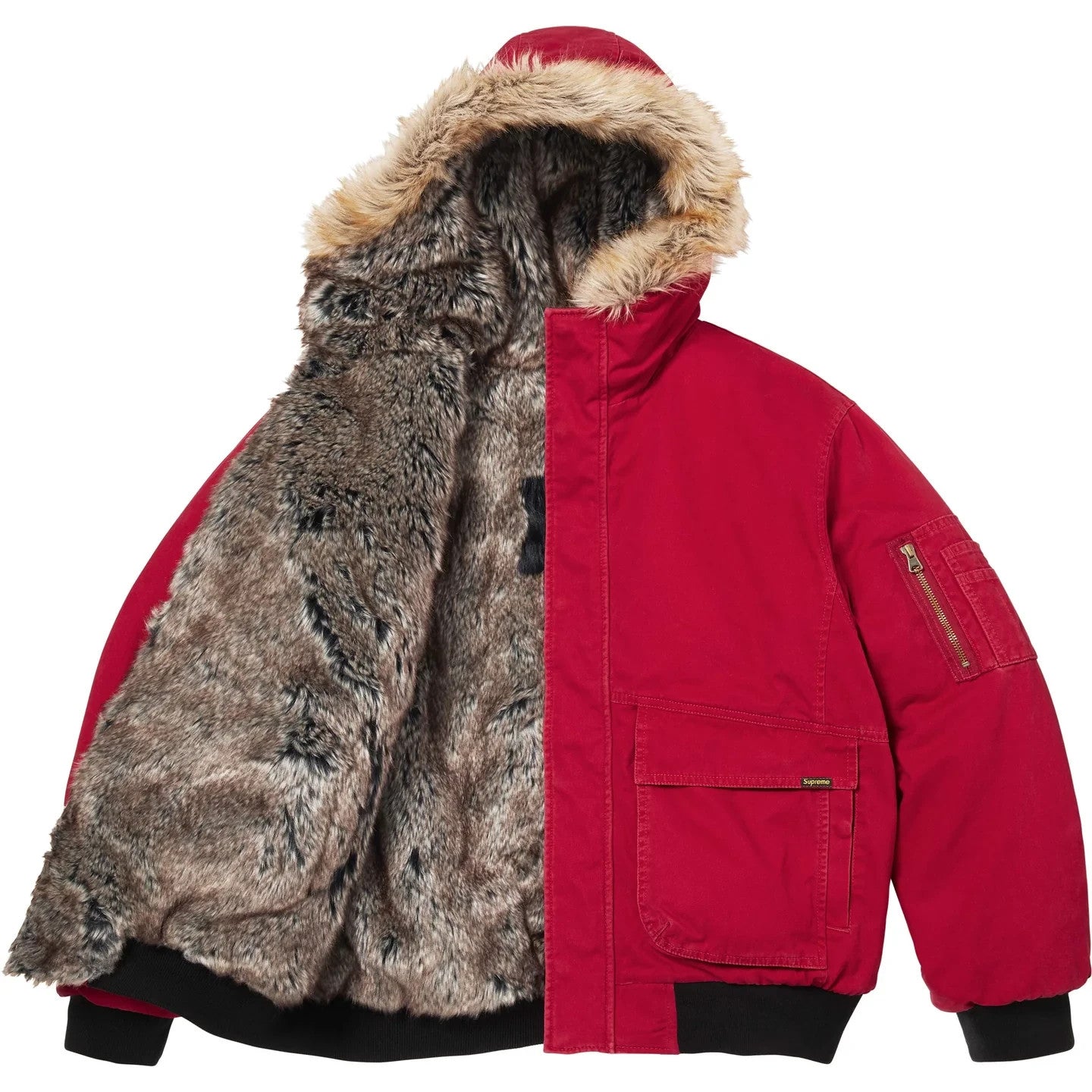 Supreme Reversible Faux Fur Hooded Work Jacket Red