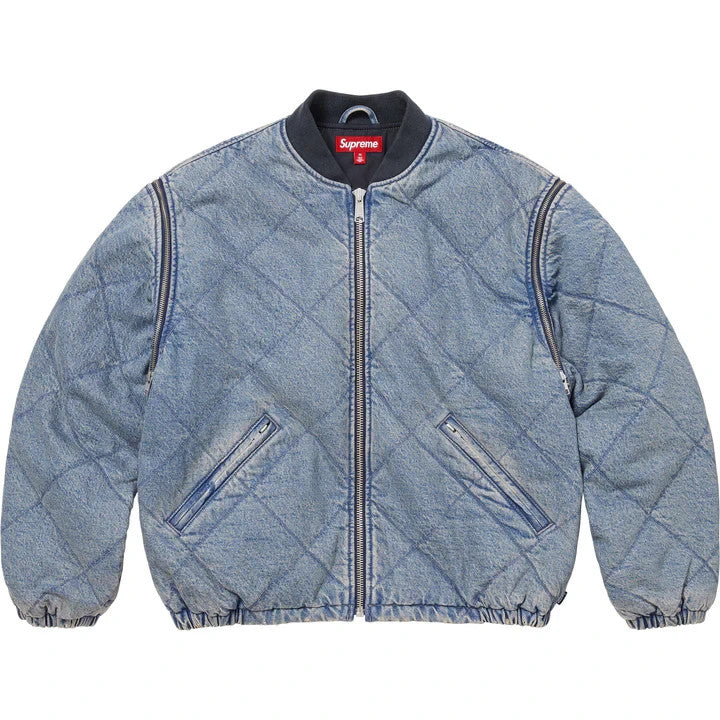 Supreme Zip-Off Sleeve Quilted Bomber Jacket Denim