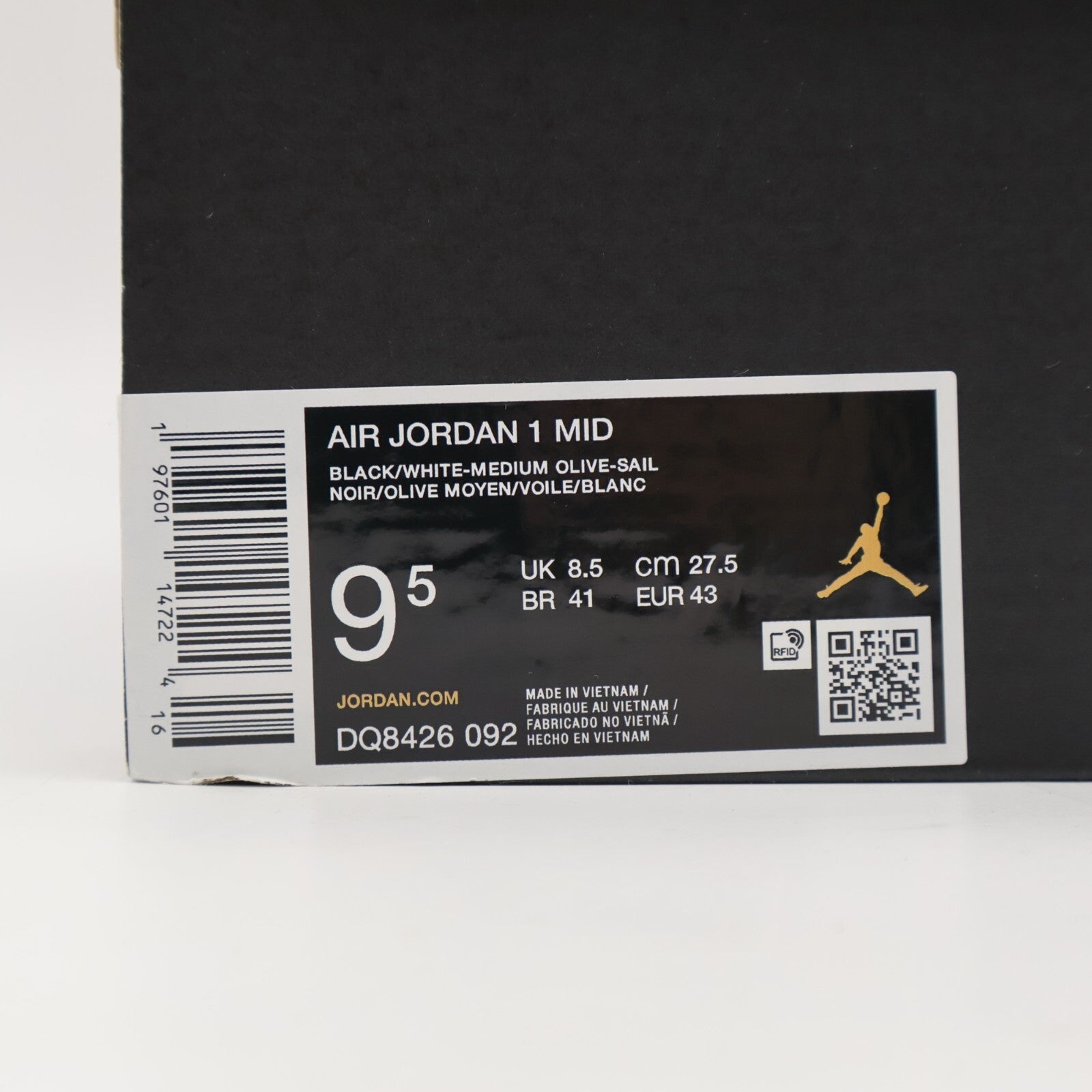 DQ8426-092 Nike Air Jordan 1 Mid Black Medium Olive Sail White (Men's)