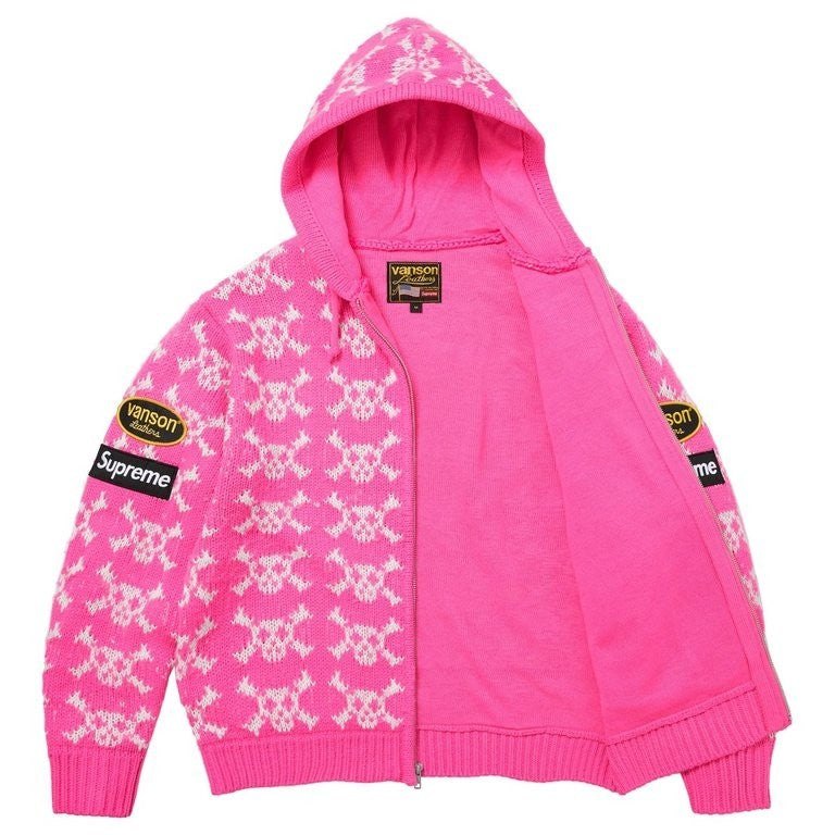 Supreme x Vanson Leathers Skull Zip Up Hooded Sweater Pink