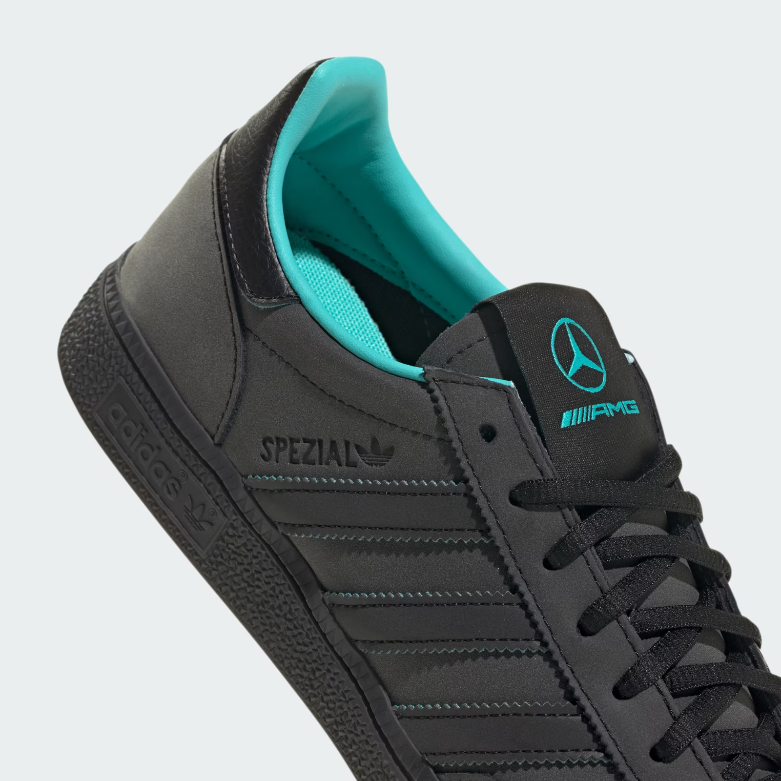KJ1195 Mercedes AMG adidas Handball Spezial Core Black Semi Mint Rush (Men's)