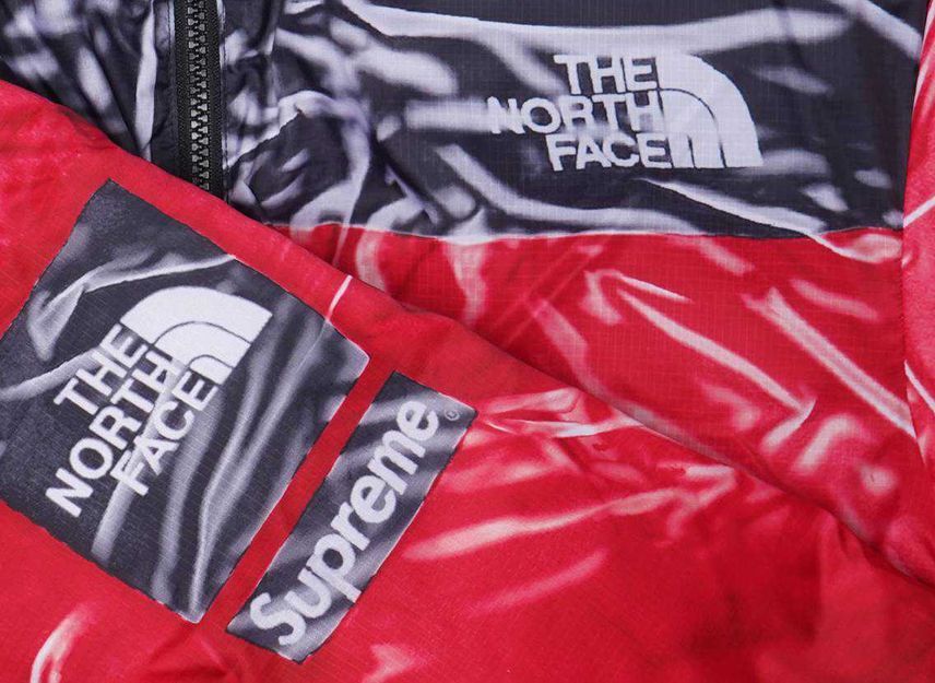 Supreme The North Face Trompe Loeil Printed Nuptse Jacket Red