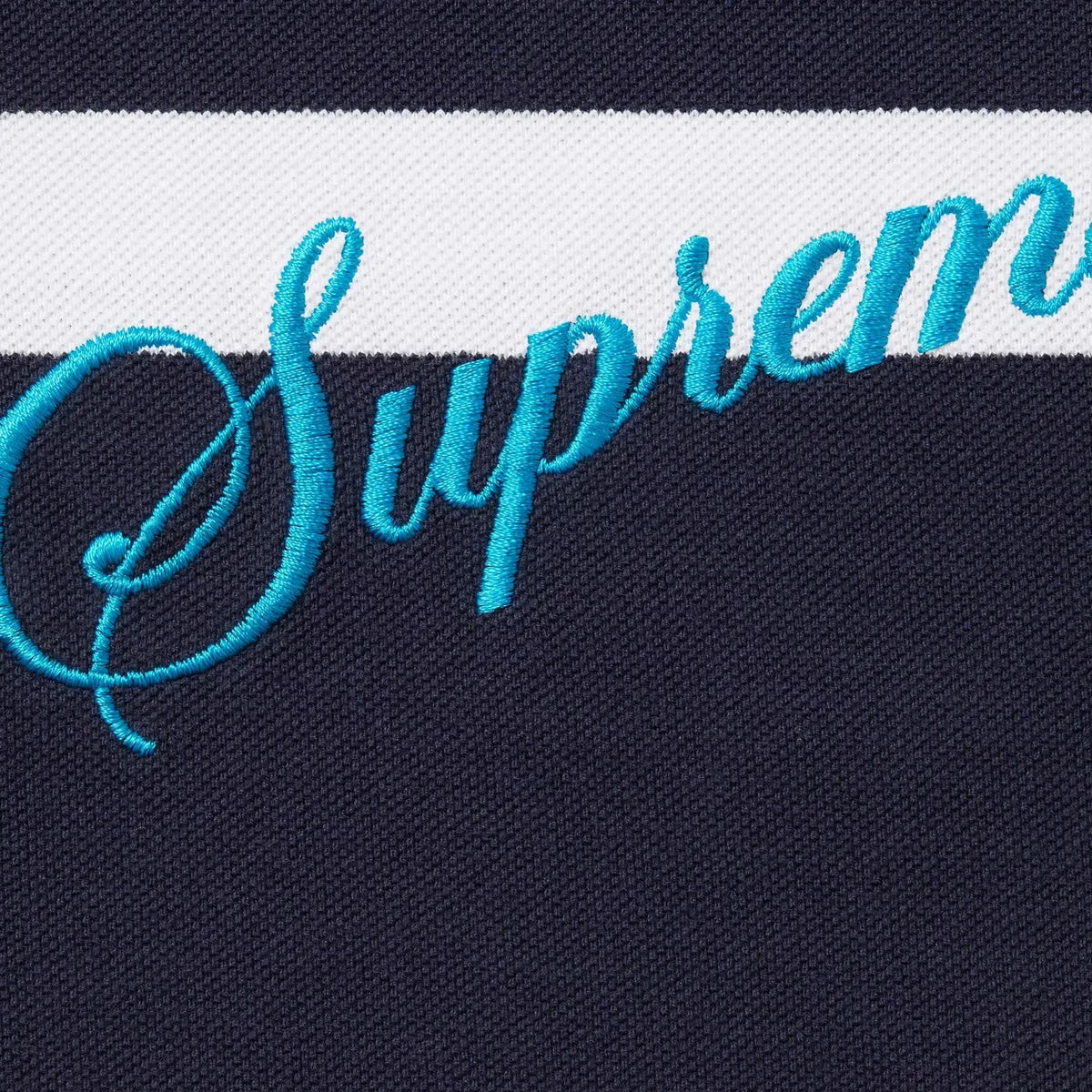 Supreme Cursive Polo Navy Stripe