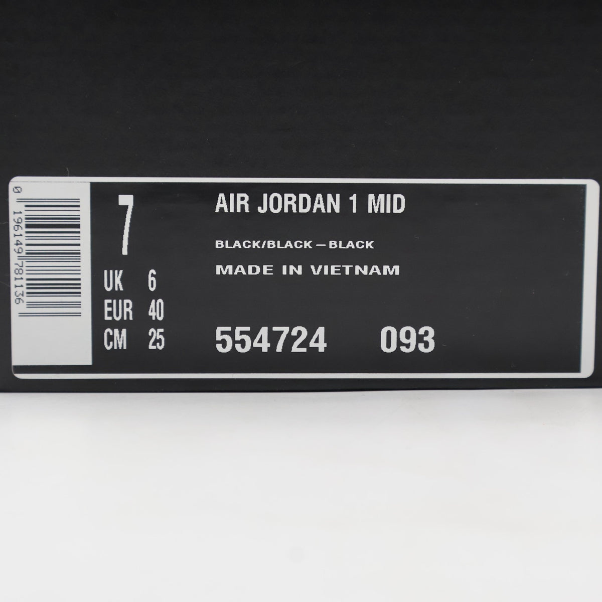 554724-093 Nike Air Jordan 1 Mid Triple Black (Men's)