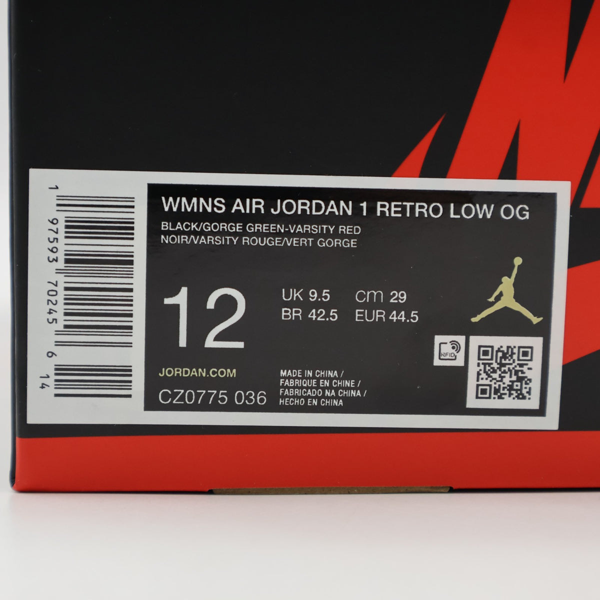 CZ0775-036 Nike Air Jordan 1 Retro Low OG Black and Gorge Green (Women's)