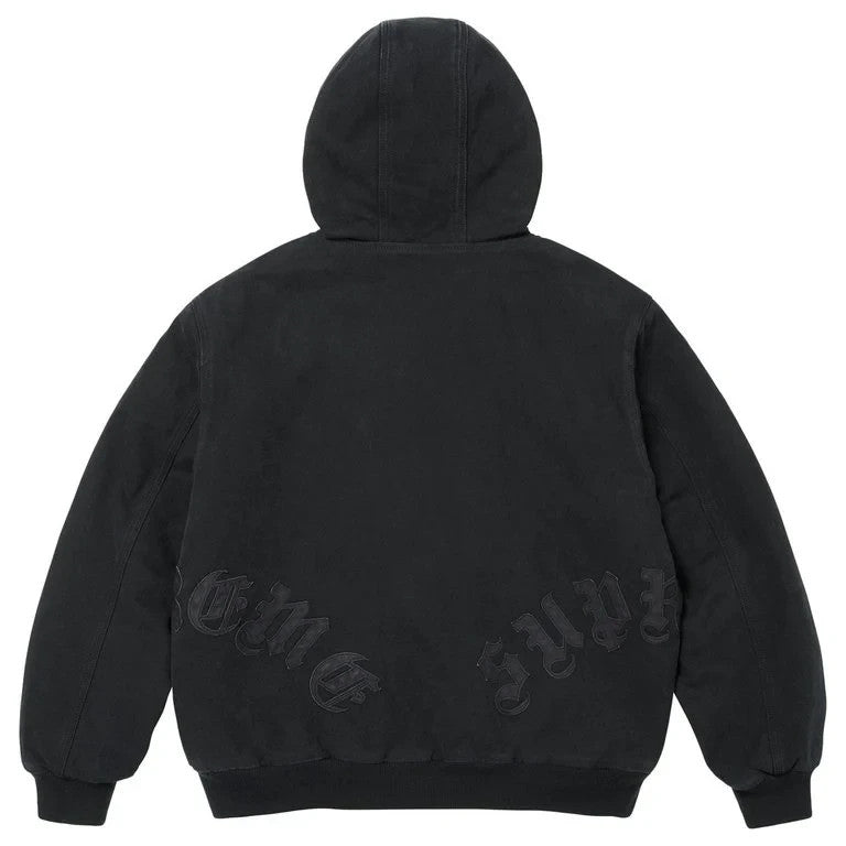 Supreme Leather Applique Hooded Work Jacket Black