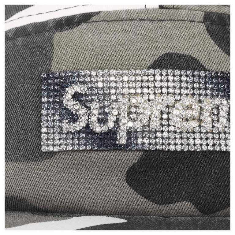 Supreme Rhinestone Label Camp Cap Snow Camo