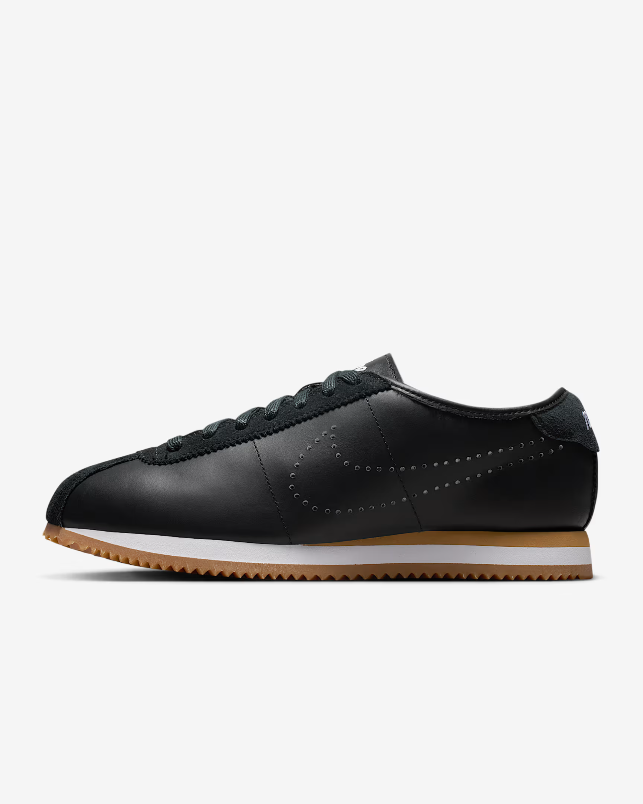 HQ1841-002 Nike Cortez Leather Black White Gum Perforated Swoosh (Women's)
