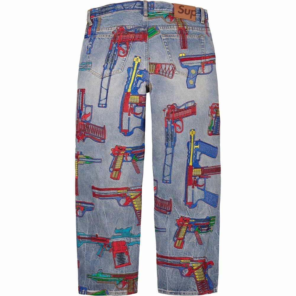 Supreme Guns Embroidered Loose Fit Jean Washed Indigo