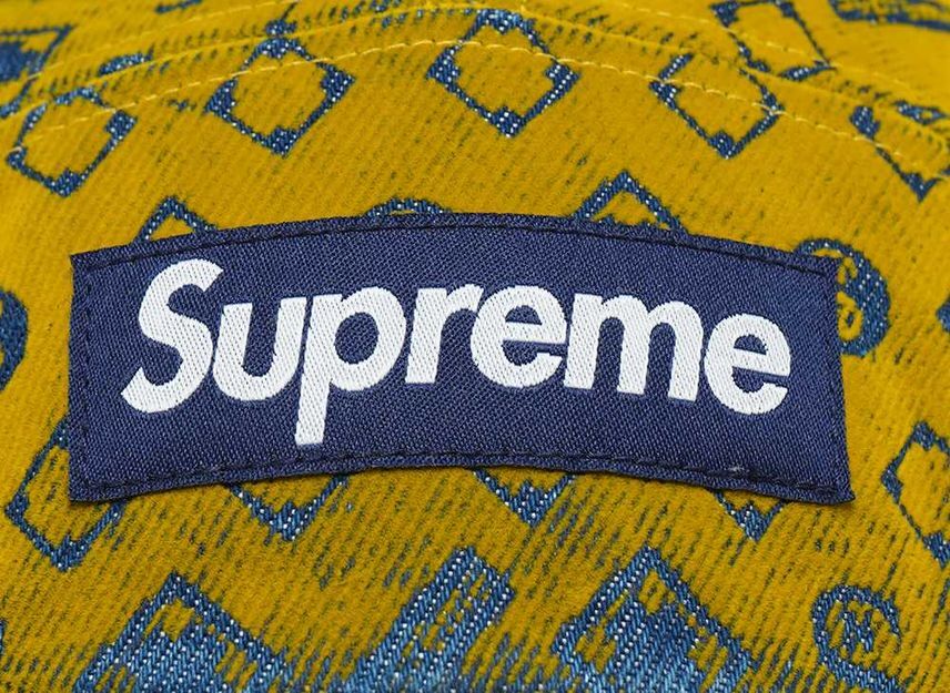 Supreme Flocked Denim Camp Cap Mustard