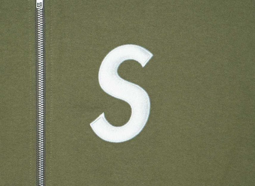 Supreme S Logo Zip Up Hooded Sweatshirt Light Olive
