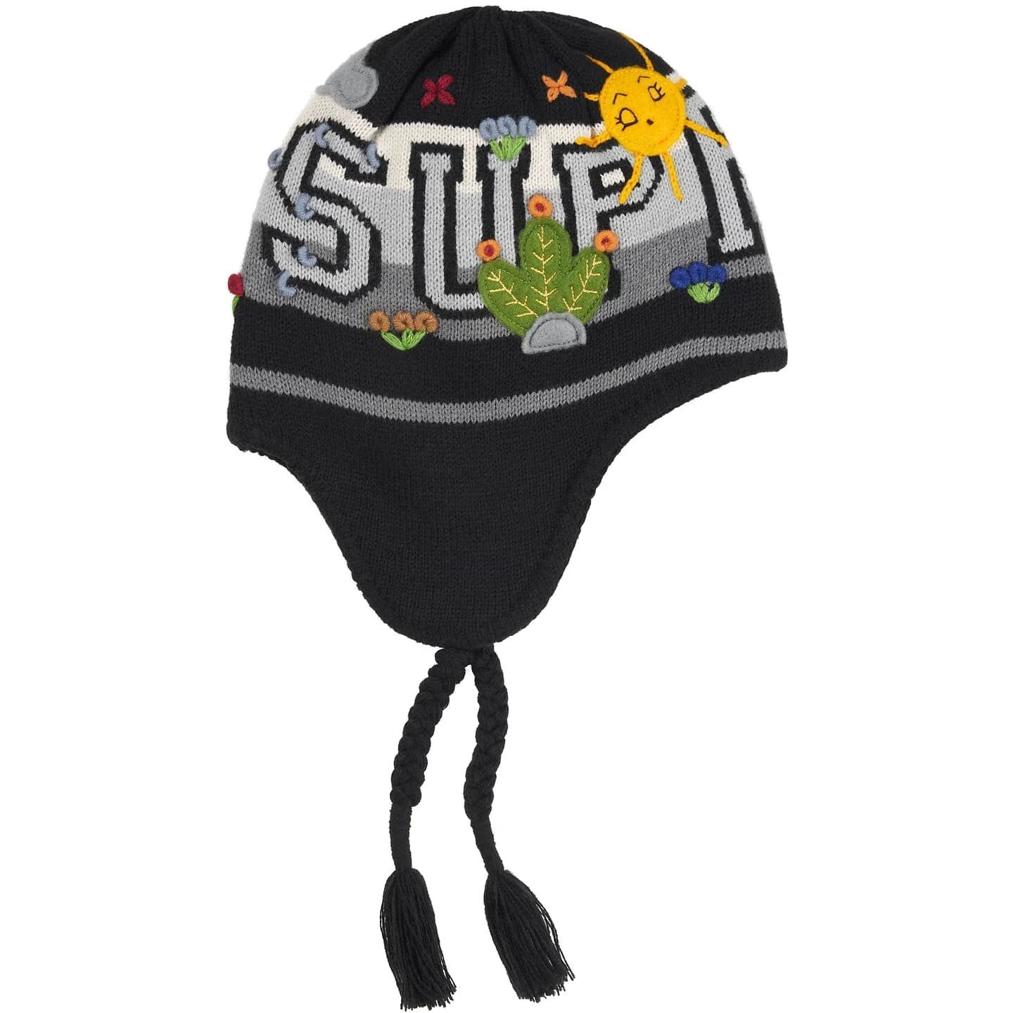 Supreme Felt Applique Earflap Beanie Black