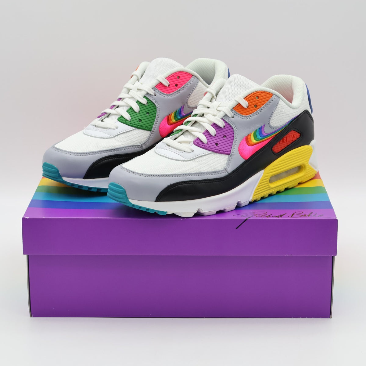CJ5482-100 Nike Air Max 90 Be True Rainbow White Wolf Grey Black (Men's)