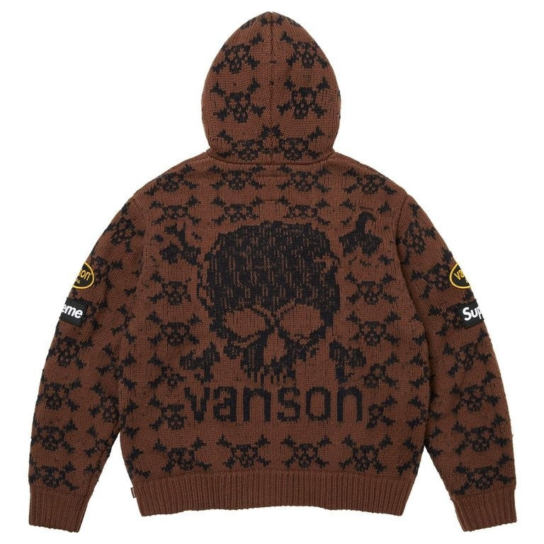 Supreme x Vanson Leathers Skull Zip Up Hooded Sweater Brown