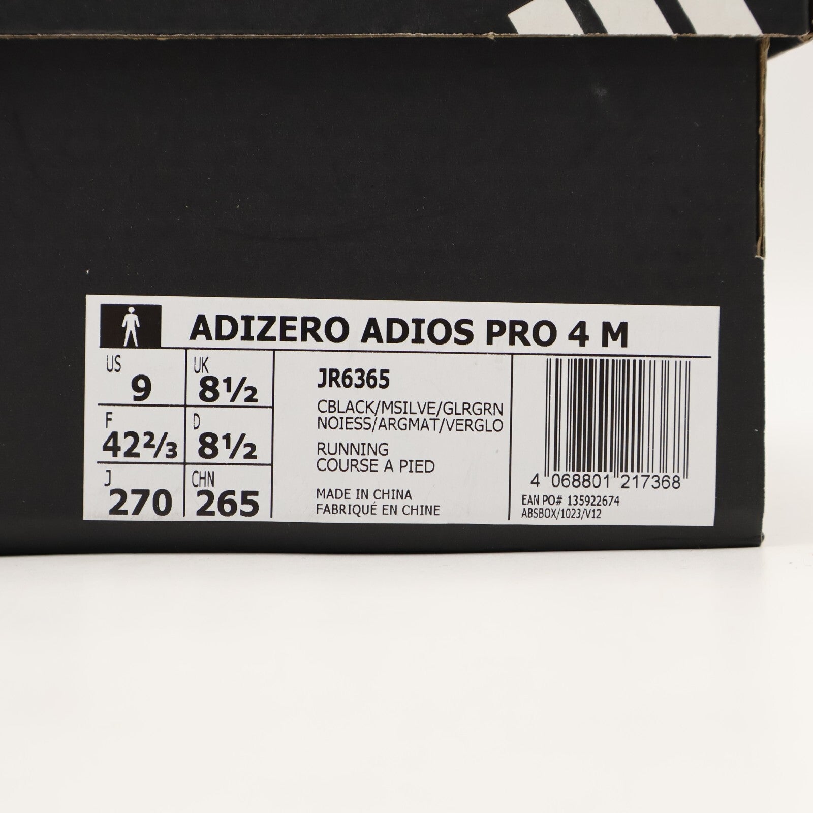 JR6365 adidas Adizero Adios Pro 4 Core Black Matte Silver Glory Green (Men's)
