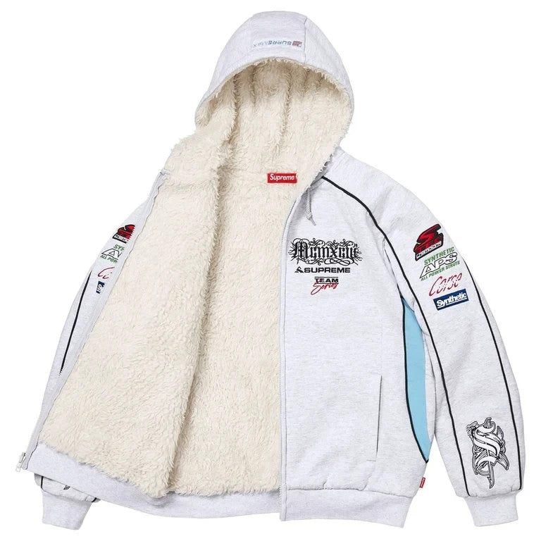 Supreme Racing Lined Zip Up Hooded Sweatshirt Ash Grey