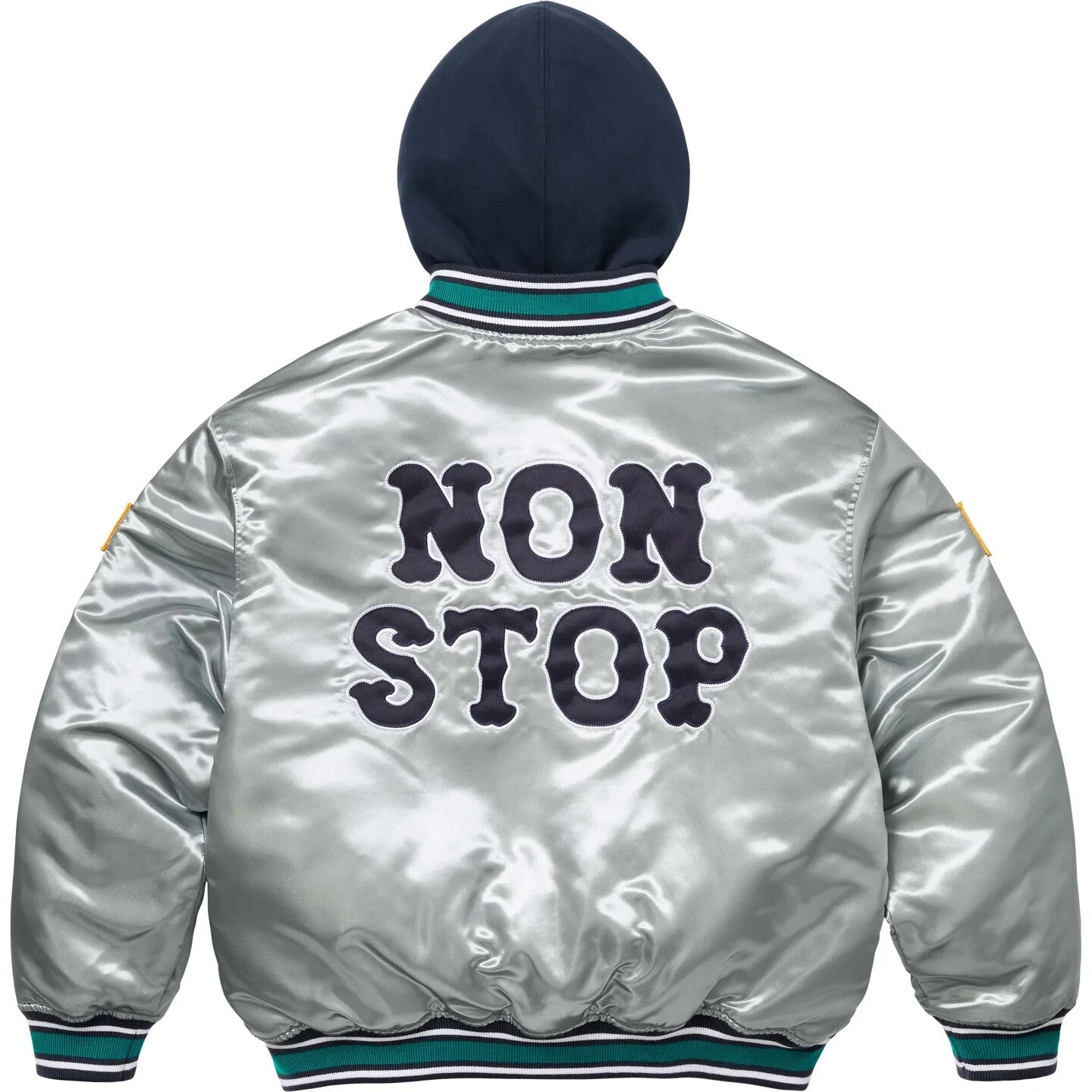 Supreme Homerun Satin Hooded Varsity Jacket Silver
