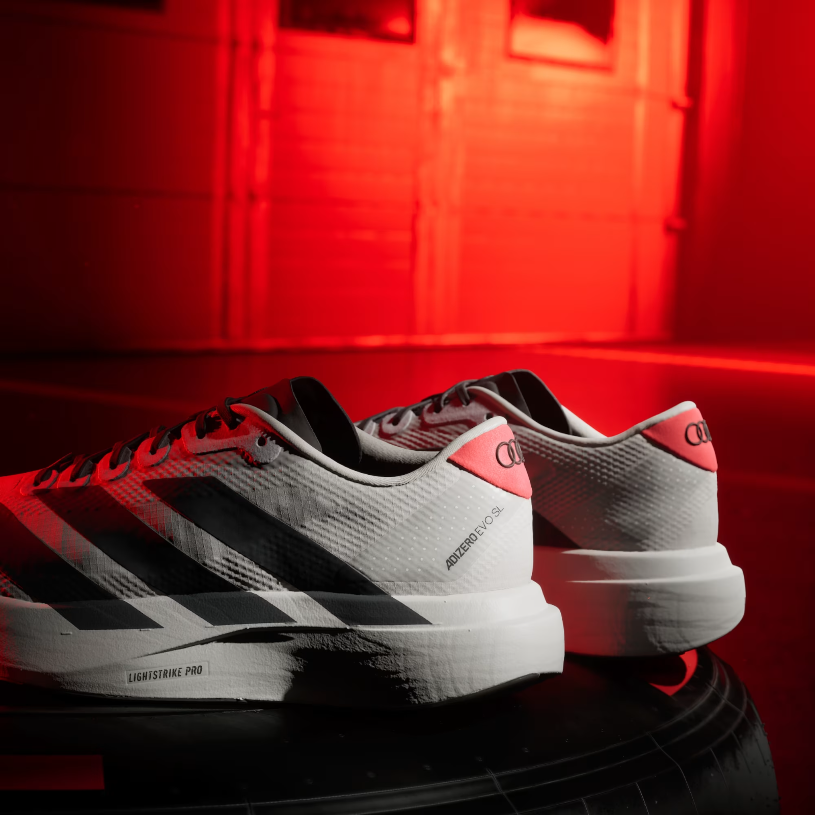 KJ3670 Audi Ã adidas Adizero EVO SL "Grey/Black/Red" (Men's)