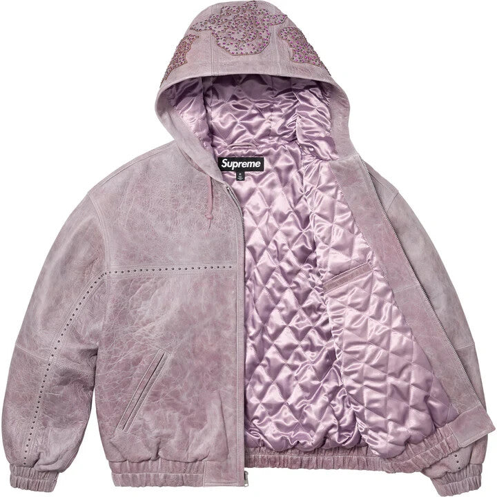 Supreme Studded Hooded Leather Jacket Lilac