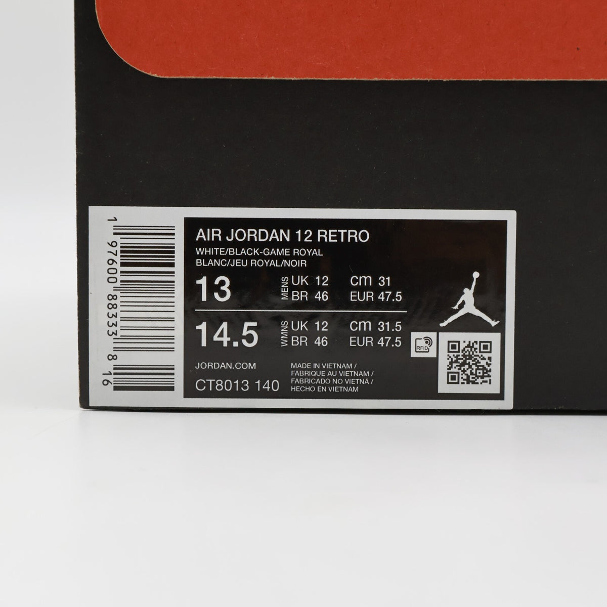 CT8013-140 Nike Air Jordan 12 Retro White and Game Royal (Men's)