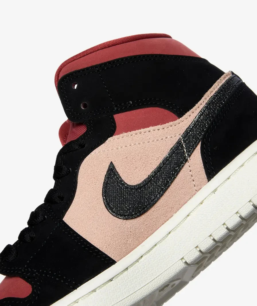 BQ6472-202 Nike Air Jordan 1 Mid Particle Beige Black-Canyon Rust-Sail (Women's)