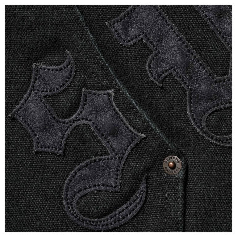 Supreme Leather Applique Hooded Work Jacket Black