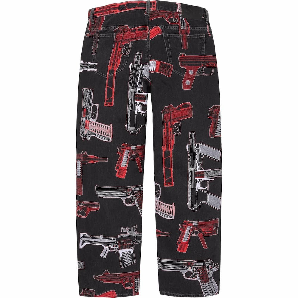 Supreme Guns Embroidered Loose Fit Jean Washed Black