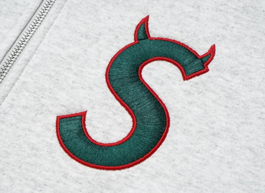 Supreme Devil S Logo Zip Up Hooded Sweatshirt "Ash Grey"