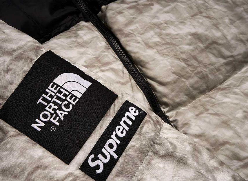 Supreme The North Face Nuptse Jacket White Paper Print