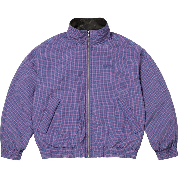 Supreme Leather Collar Utility Jacket Blue Plaid