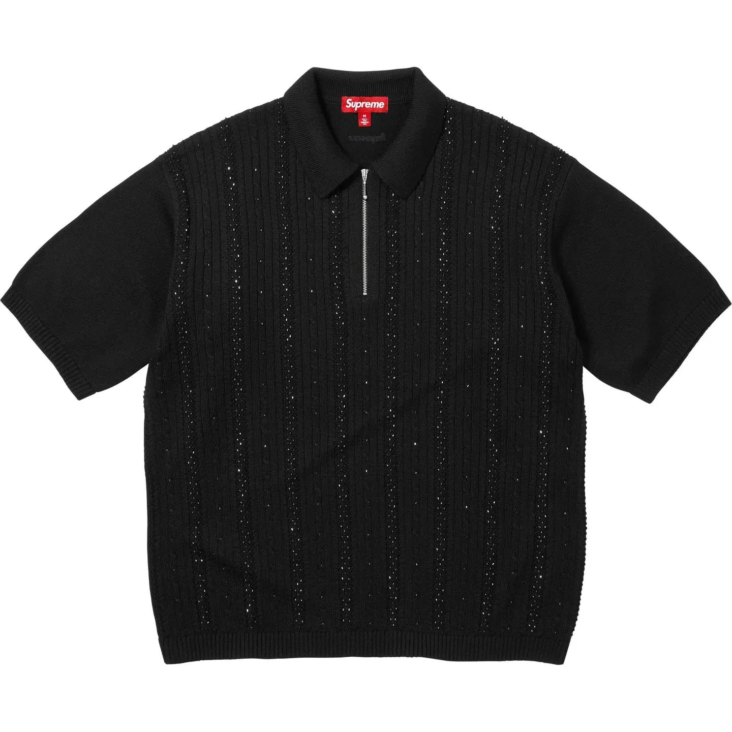 Supreme Beaded Zip Polo Black