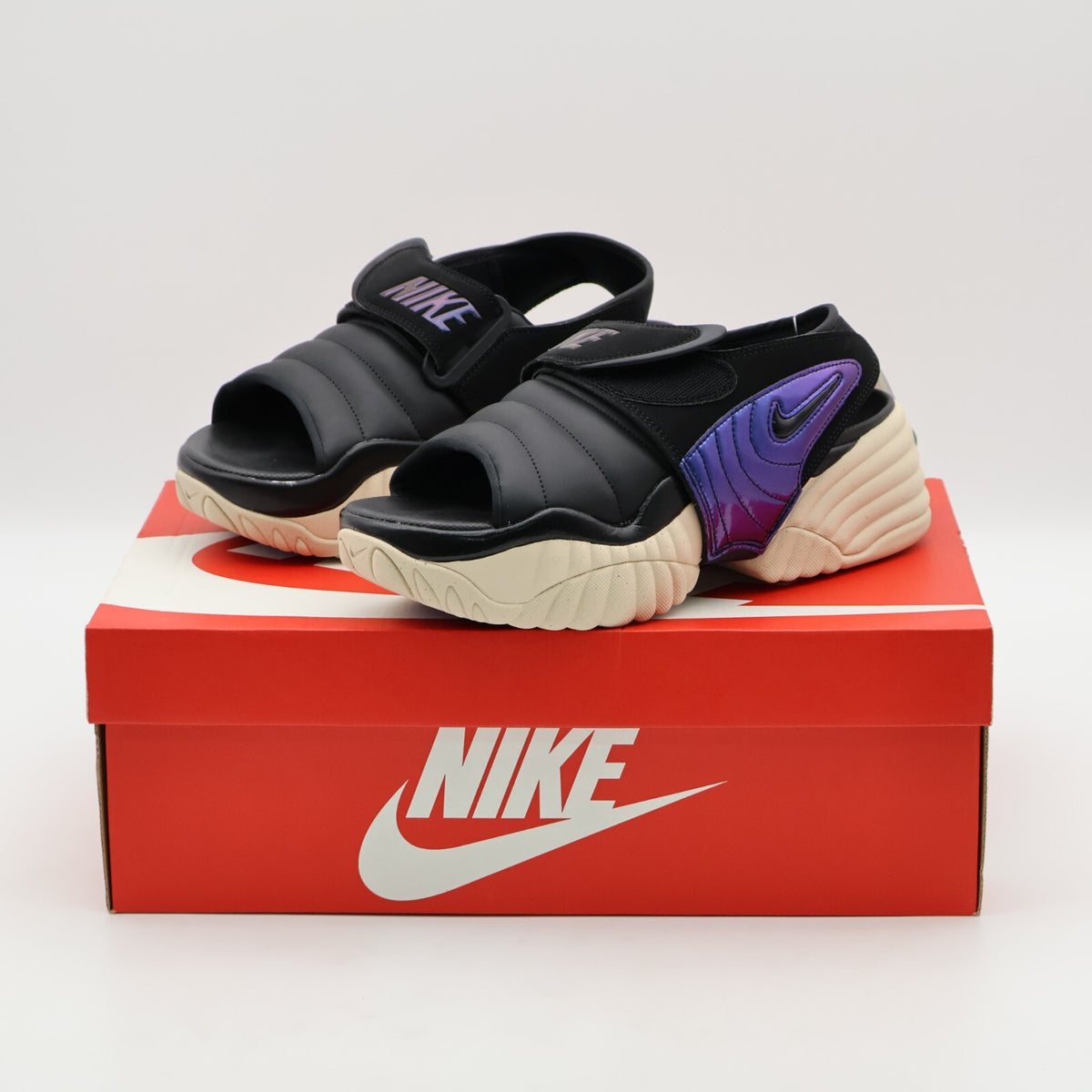 DV2136-900 Nike Air Adjust Force Sandal Black and Sanddrift (Women's)