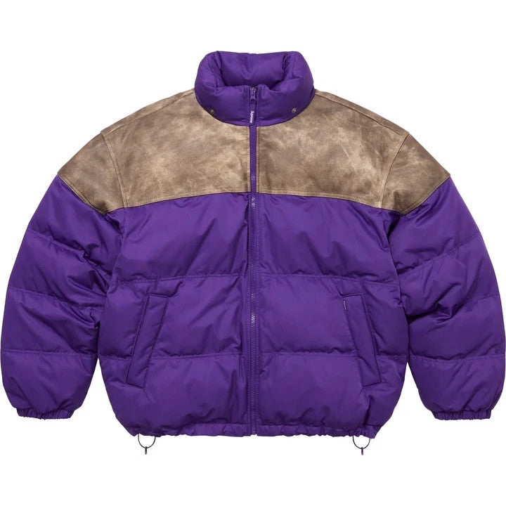 Supreme Leather Yoke Puffer Jacket Purple
