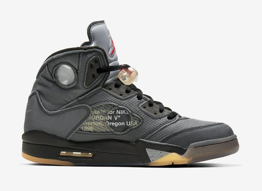 CT8480-001 Off-White Ã Nike Air Jordan 5 Black Muslin Fire Red (Men's)