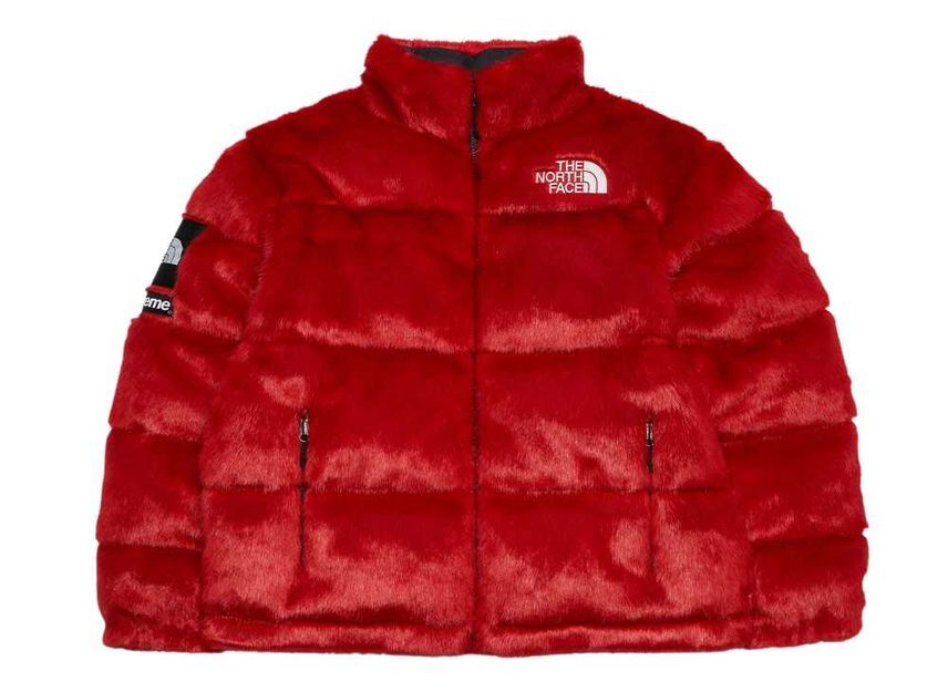 Supreme The North Face Faux Fur Nuptse Jacket Red