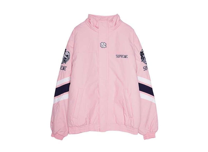 Supreme x Mitchell & Ness NCAA Hooded Stadium Jacket Pink
