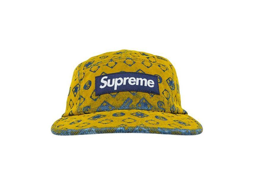 Supreme Flocked Denim Camp Cap Mustard