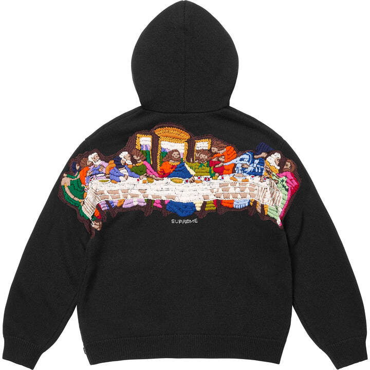 Supreme Last Supper Embroidered Zip Up Hooded Sweater Black