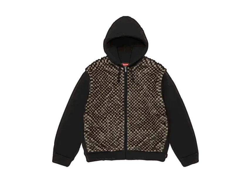Supreme Checkerboard Faux Fur Zip Up Hooded Sweater "Black"