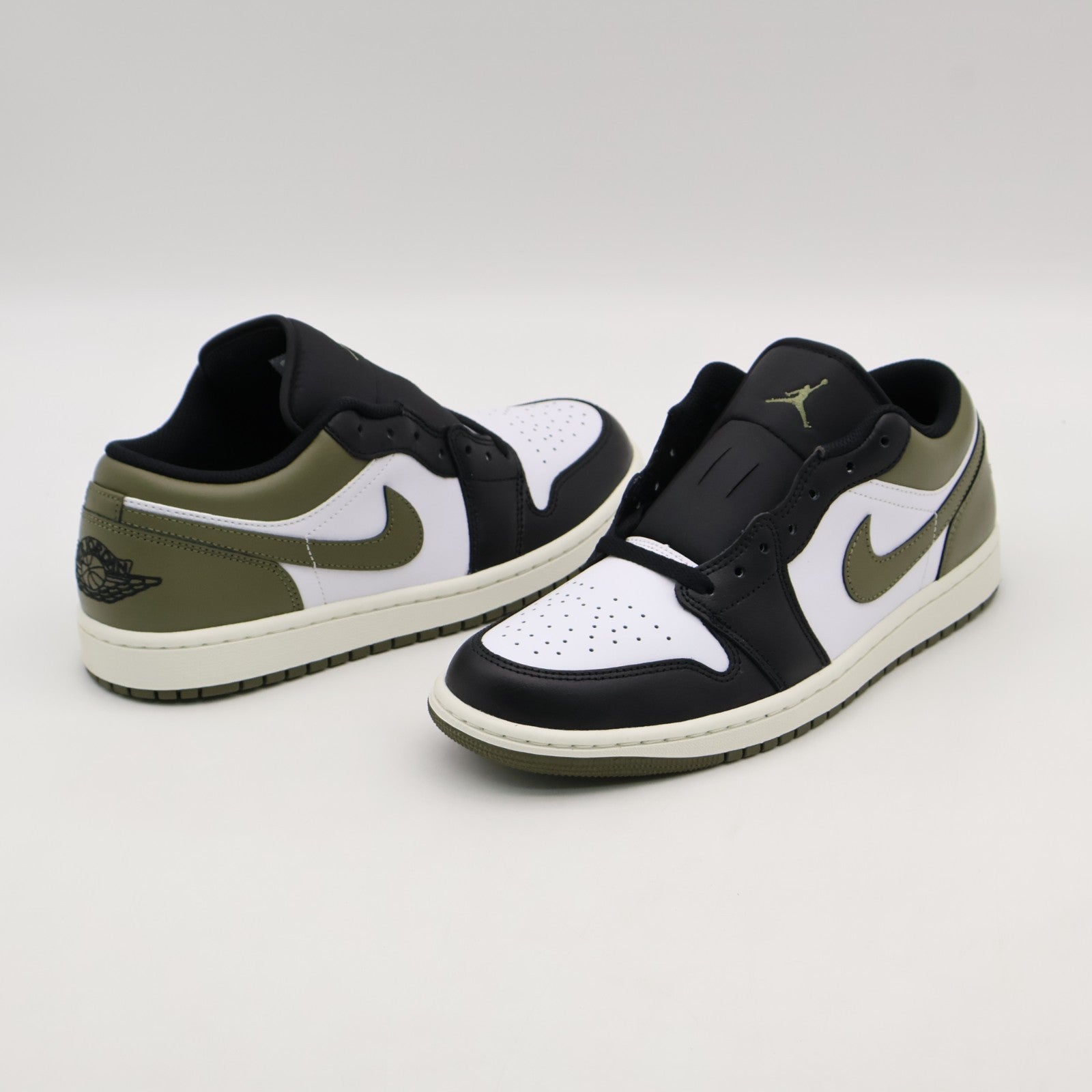 553558-092 Nike Air Jordan 1 Low Black Medium Olive White (Men's)