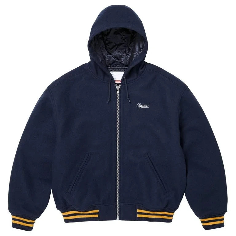 Supreme x Larry Clark Hooded Varsity Jacket Navy