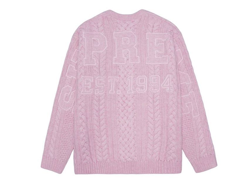 Supreme Applique Cable Knit Sweater Pink