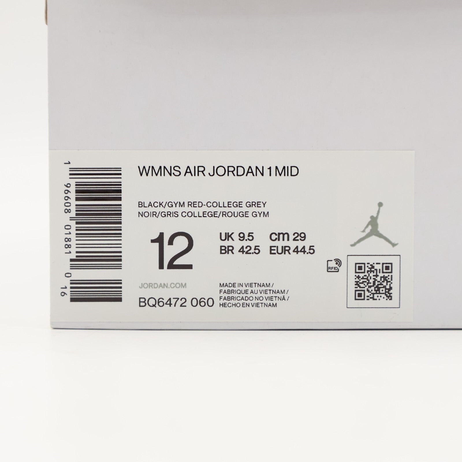 BQ6472-060 Nike WMNS Air Jordan 1 Mid Black Grey Gym Red