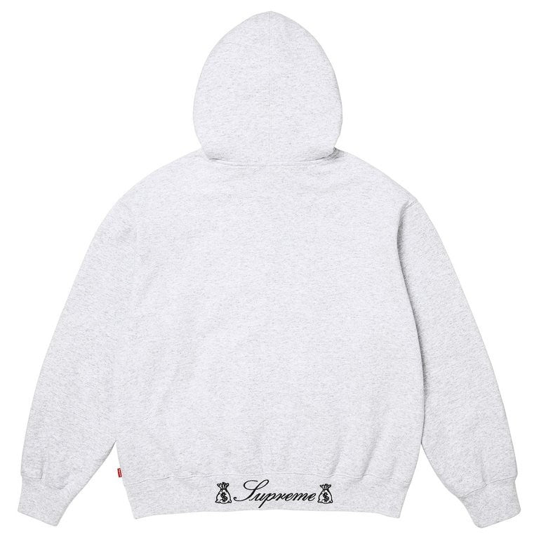 Supreme God Over Money Zip Up Hooded Sweatshirt Ash Grey