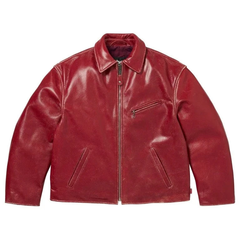 Supreme x Schott Distressed Leather Jacket Red
