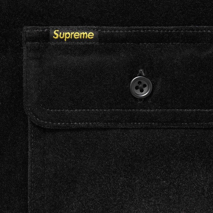Supreme Quilted Lined Hooded Velvet Shirt Black