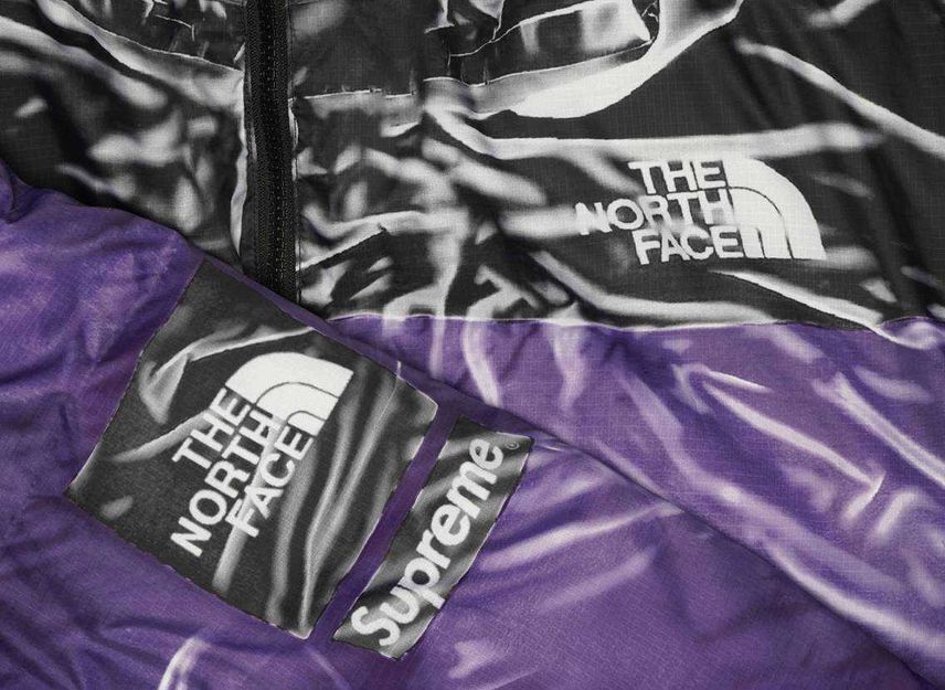 Supreme The North Face Trompe Loeil Printed Nuptse Jacket Purple