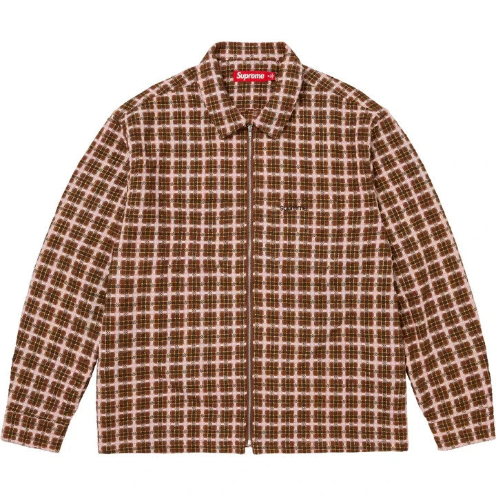 Supreme Metallic Plaid Zip Up Shirt Brown