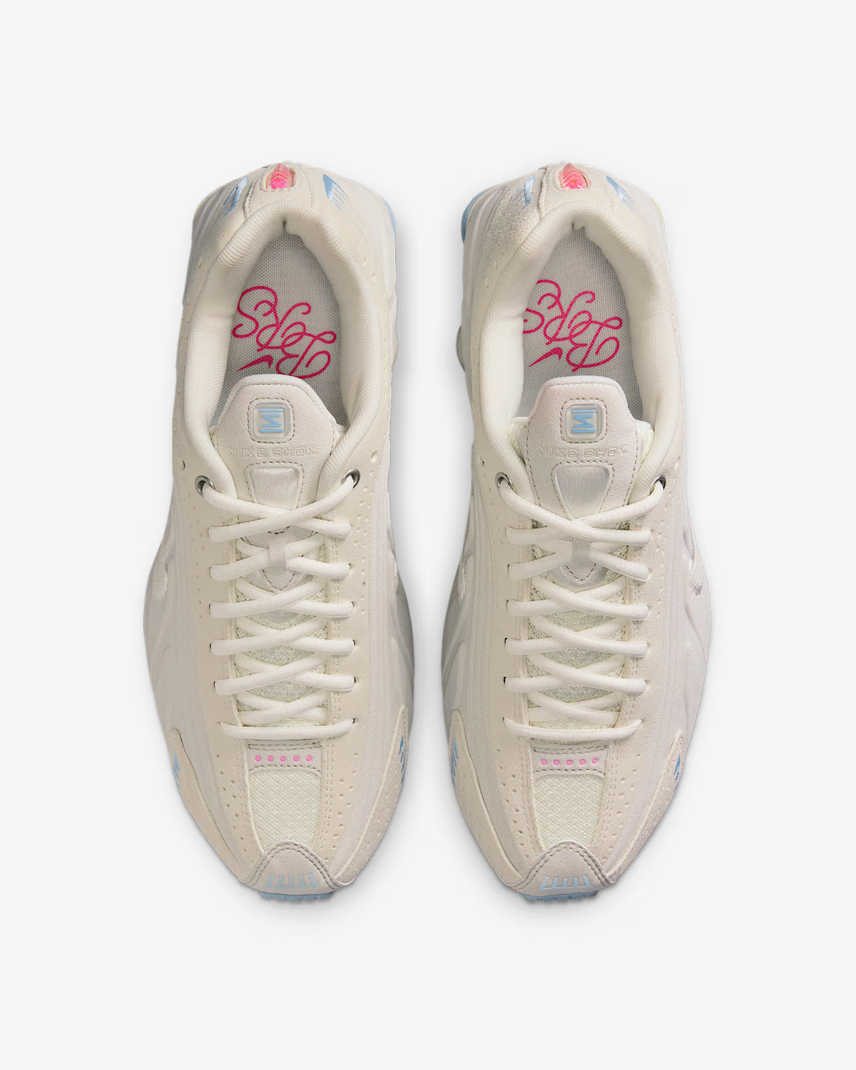 IH3572-110 Nike Shox R4 Pale Ivory Light Orewood Brown Celestine Blue (Women's)
