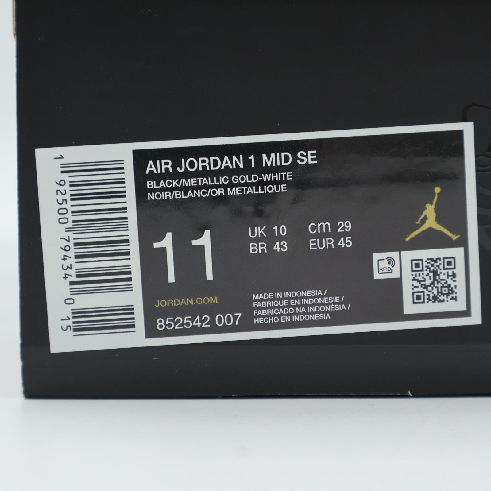 Size 11 - 852542-007 Jordan 1 Mid SE Patent Black Gold (Men's)